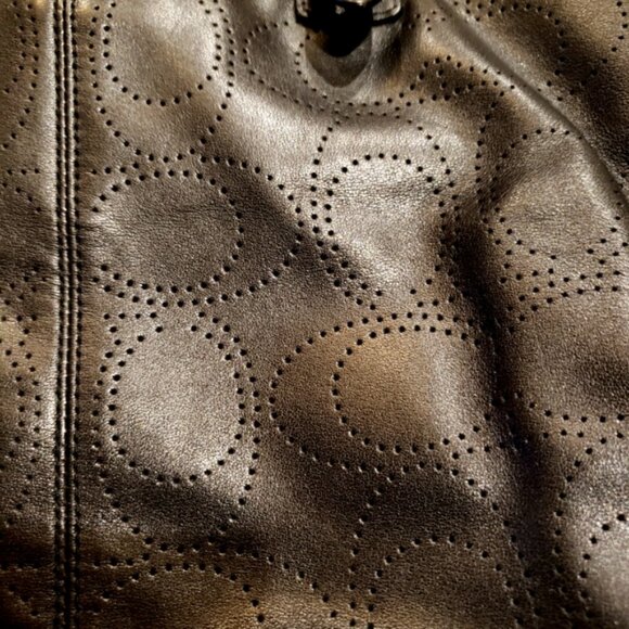 COACH Signature Black Perforated Leather Carly Tote F16598 - Picture 15 of 15